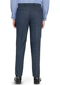 Men's Slim Charcoal Blue Windowpane Pants