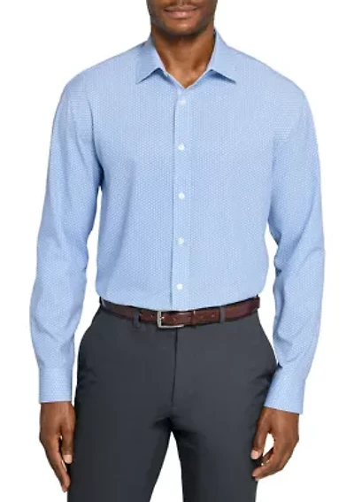 Men's Slim Fit Blue Circle Long Sleeve Shirt