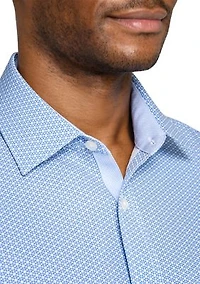 Men's Slim Fit Blue Circle Long Sleeve Shirt