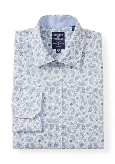 Men's Slim Fit White Paisley Long Sleeve Shirt