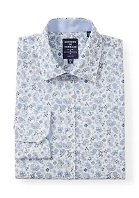 Men's Slim Fit White Paisley Long Sleeve Shirt