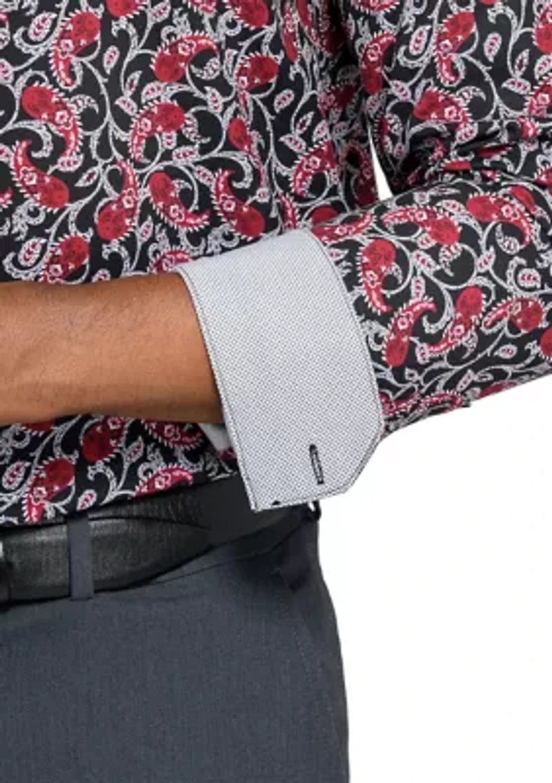 Men's Slim Fit Paisley Print Long Sleeve Shirt