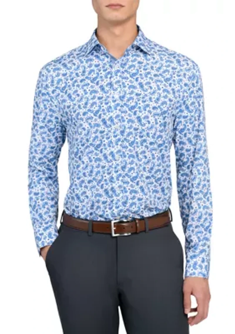 Men's Slim Fit Paisley Print Performance Stretch Dress Shirt