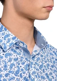 Men's Slim Fit Paisley Print Performance Stretch Dress Shirt