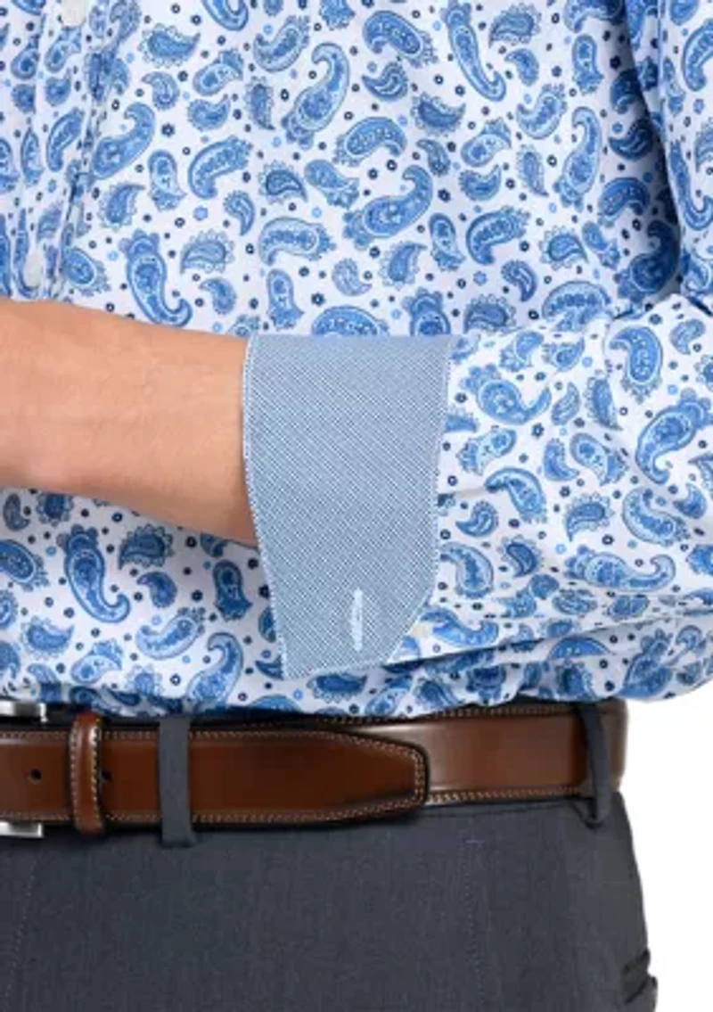 Men's Slim Fit Paisley Print Performance Stretch Dress Shirt