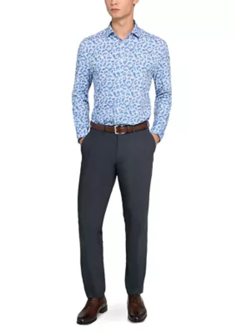 Men's Slim Fit Paisley Print Performance Stretch Dress Shirt