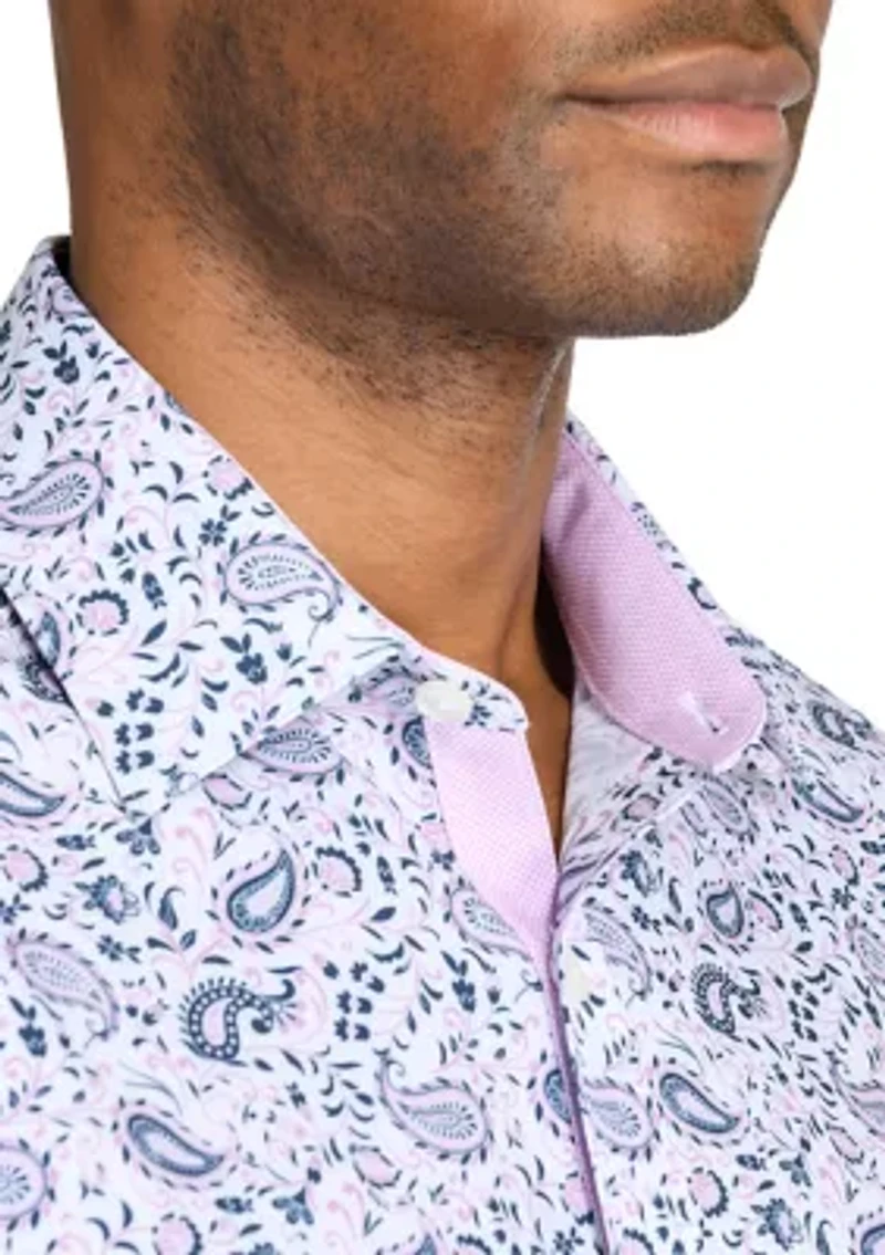 Men's Slim Fit Paisley Performance Stretch Dress Shirt
