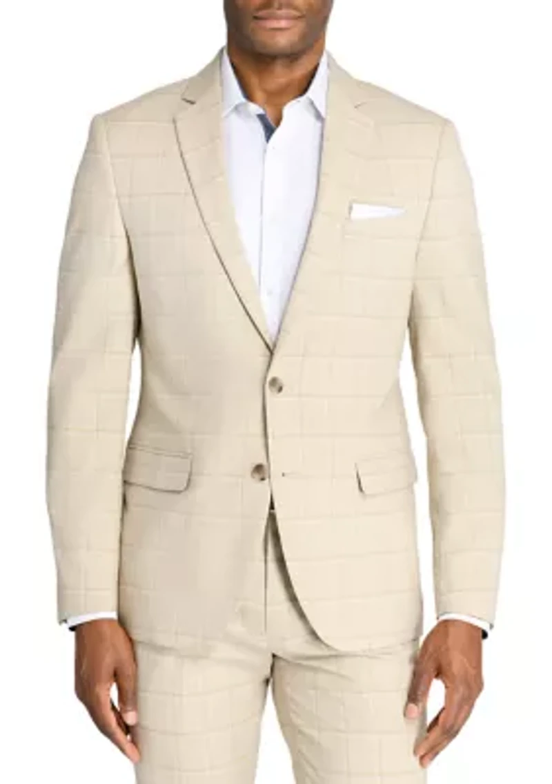 Slim Fit Tan Windowpane Suit Jacket