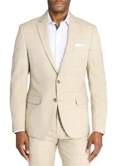 Slim Fit Tan Windowpane Suit Jacket
