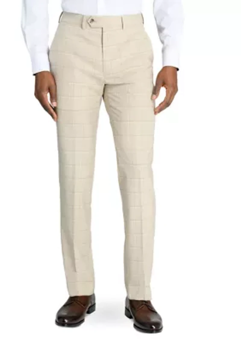 Men's Slim Fit Tan Windowpane Pants