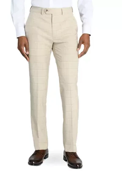 Men's Slim Fit Tan Windowpane Pants