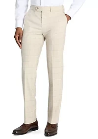 Men's Slim Fit Tan Windowpane Pants