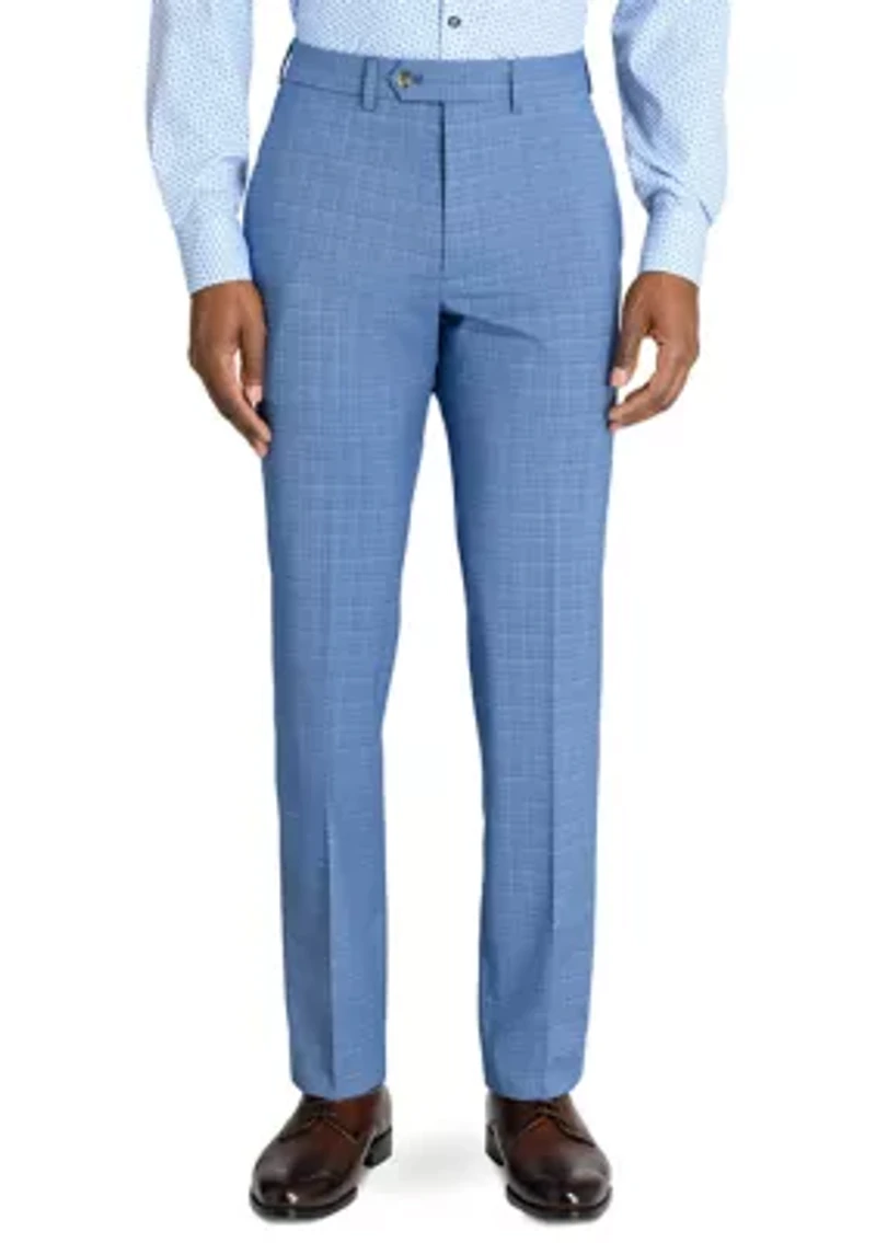 Men's Slim Fit Blue Mini Windowpane Pants