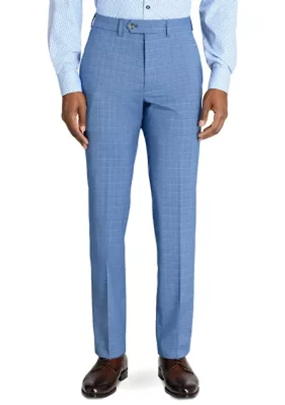 Men's Slim Fit Blue Mini Windowpane Pants