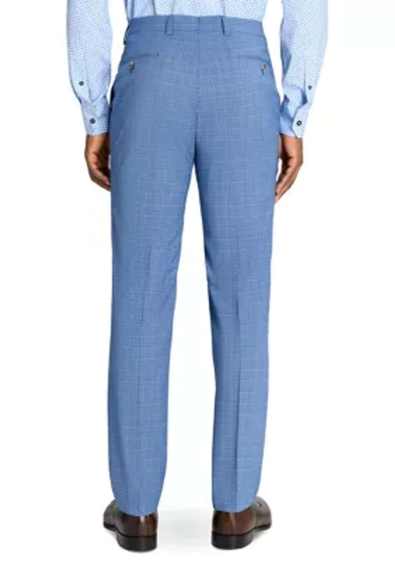 Men's Slim Fit Blue Mini Windowpane Pants
