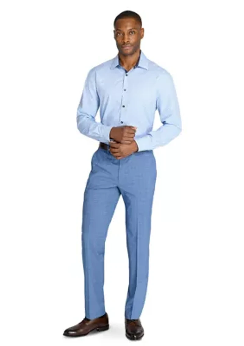 Men's Slim Fit Blue Mini Windowpane Pants