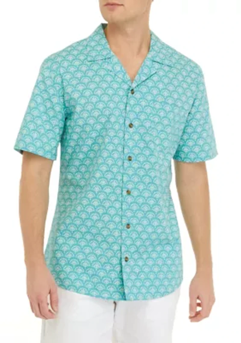 Short Sleeve Slub Woven Printed Camp Shirt
