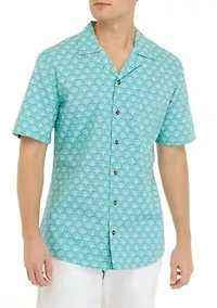 Short Sleeve Slub Woven Printed Camp Shirt