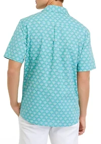 Short Sleeve Slub Woven Printed Camp Shirt