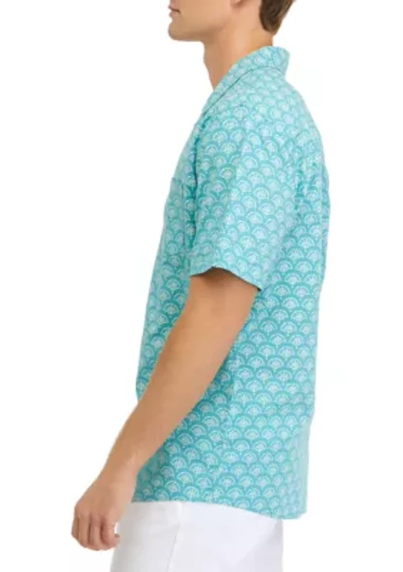 Short Sleeve Slub Woven Printed Camp Shirt