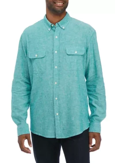 Long Sleeve Woven Linen Cotton Button Up Shirt