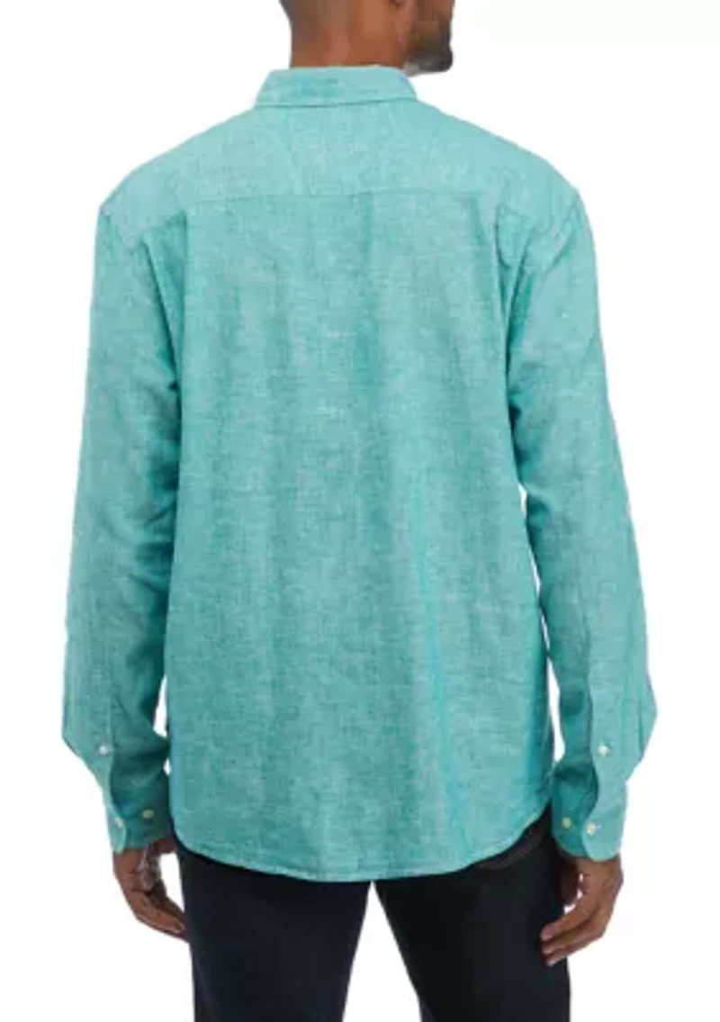Long Sleeve Woven Linen Cotton Button Up Shirt