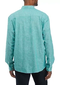 Long Sleeve Woven Linen Cotton Button Up Shirt