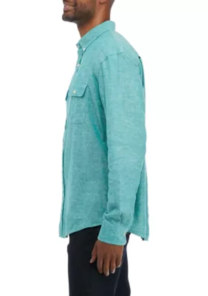 Long Sleeve Woven Linen Cotton Button Up Shirt