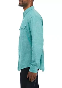 Long Sleeve Woven Linen Cotton Button Up Shirt