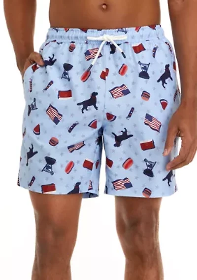 7" Printed Swim Trunks