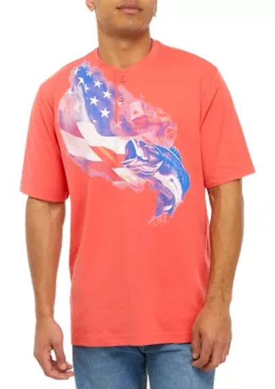 Short Sleeve Henley  Graphic T-Shirt