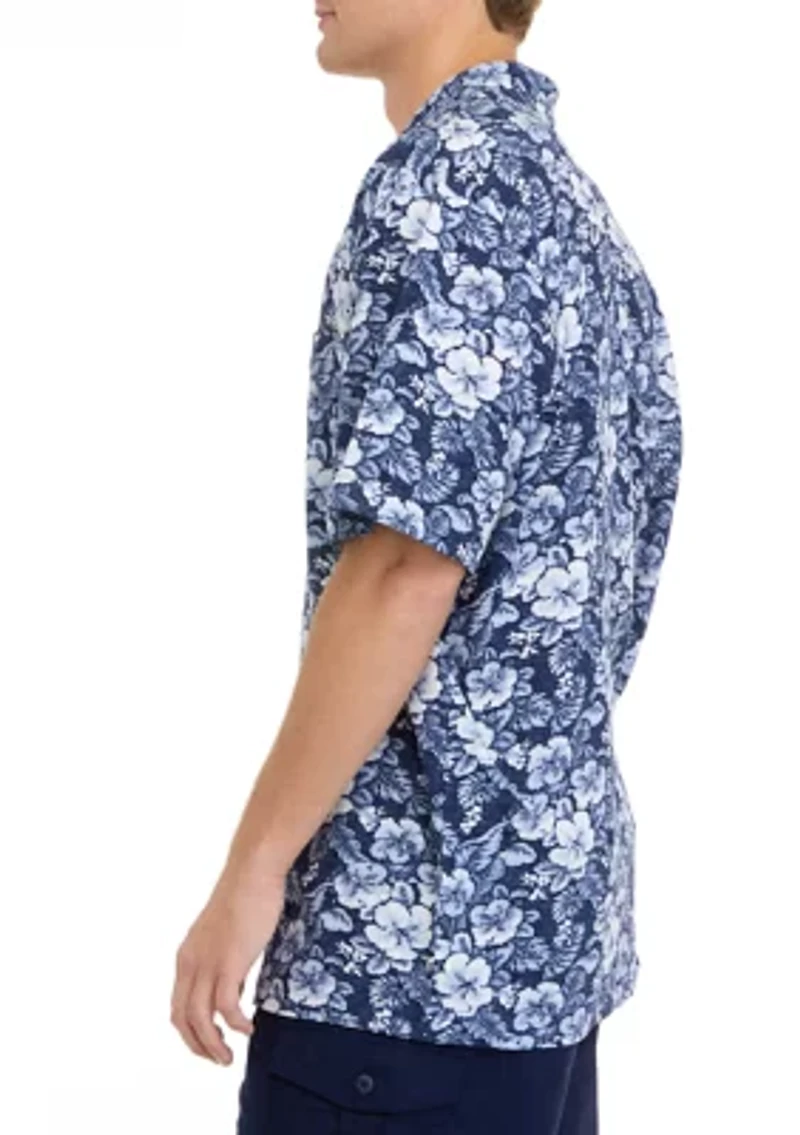 Short Sleeve Cotton Button Down Camp Shirt