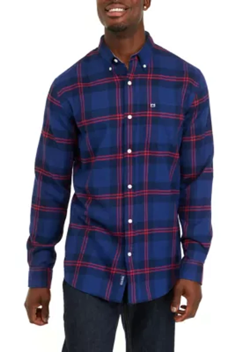 Long Sleeve Woven Twill Plaid Shirt