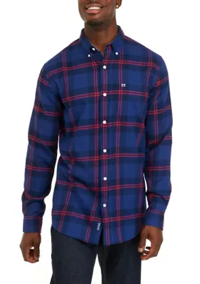 Long Sleeve Woven Twill Plaid Shirt