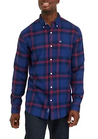 Long Sleeve Woven Twill Plaid Shirt