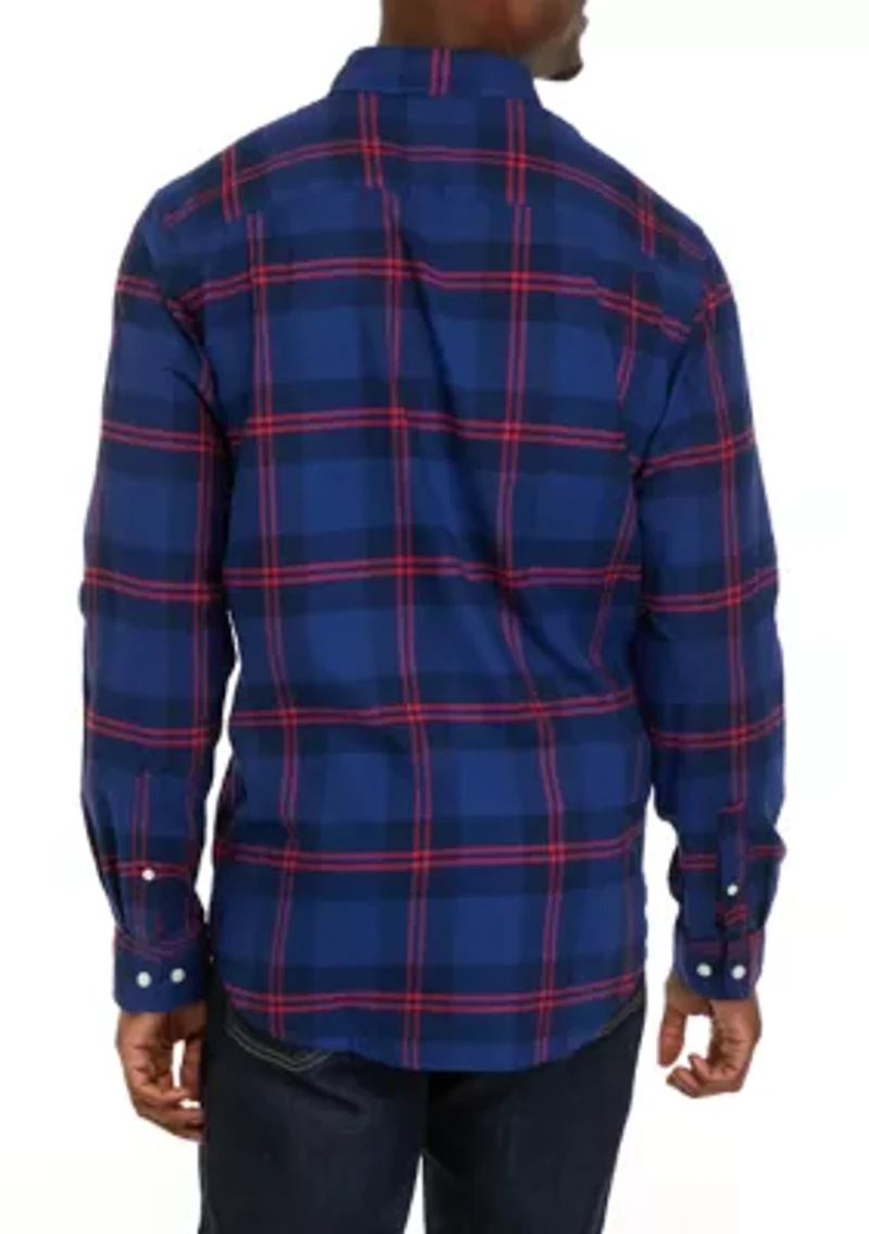 Long Sleeve Woven Twill Plaid Shirt