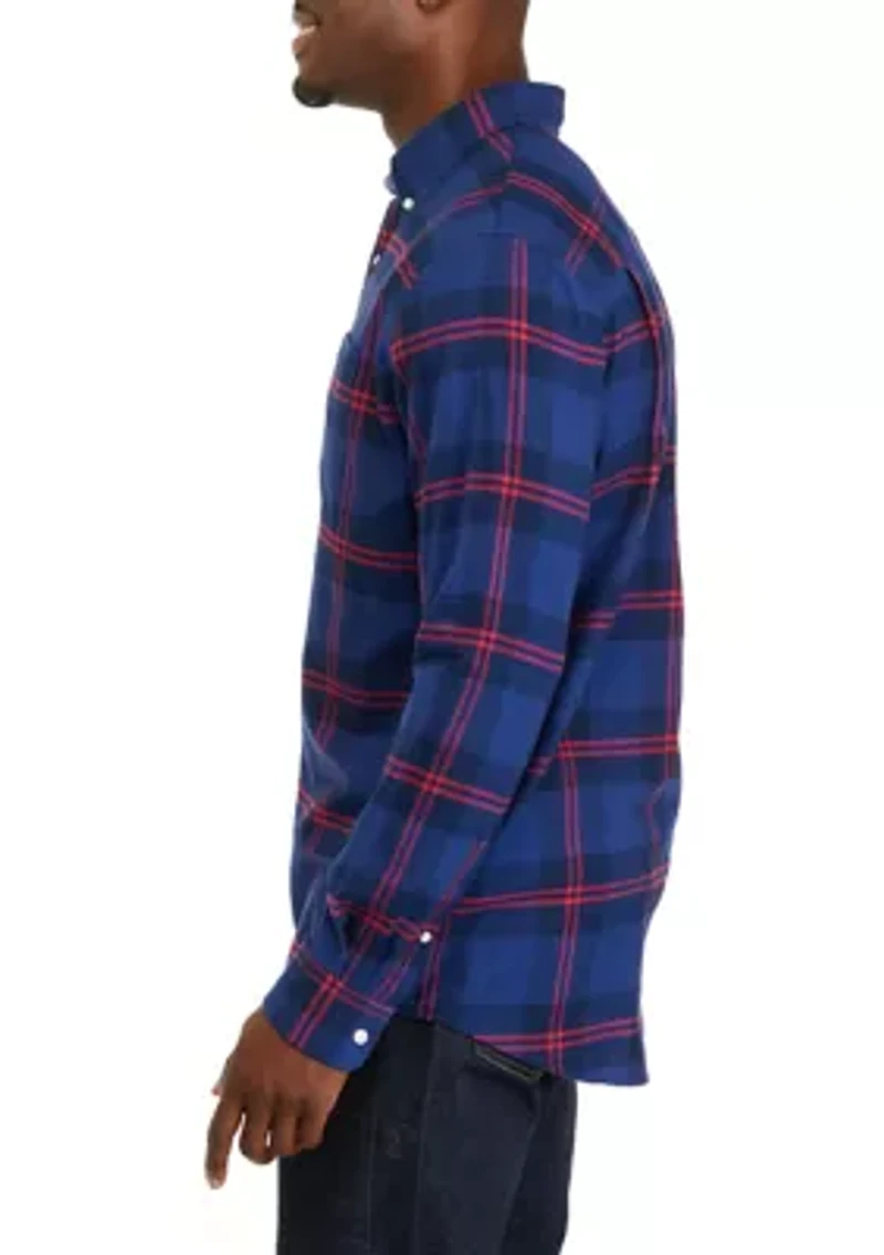 Long Sleeve Woven Twill Plaid Shirt