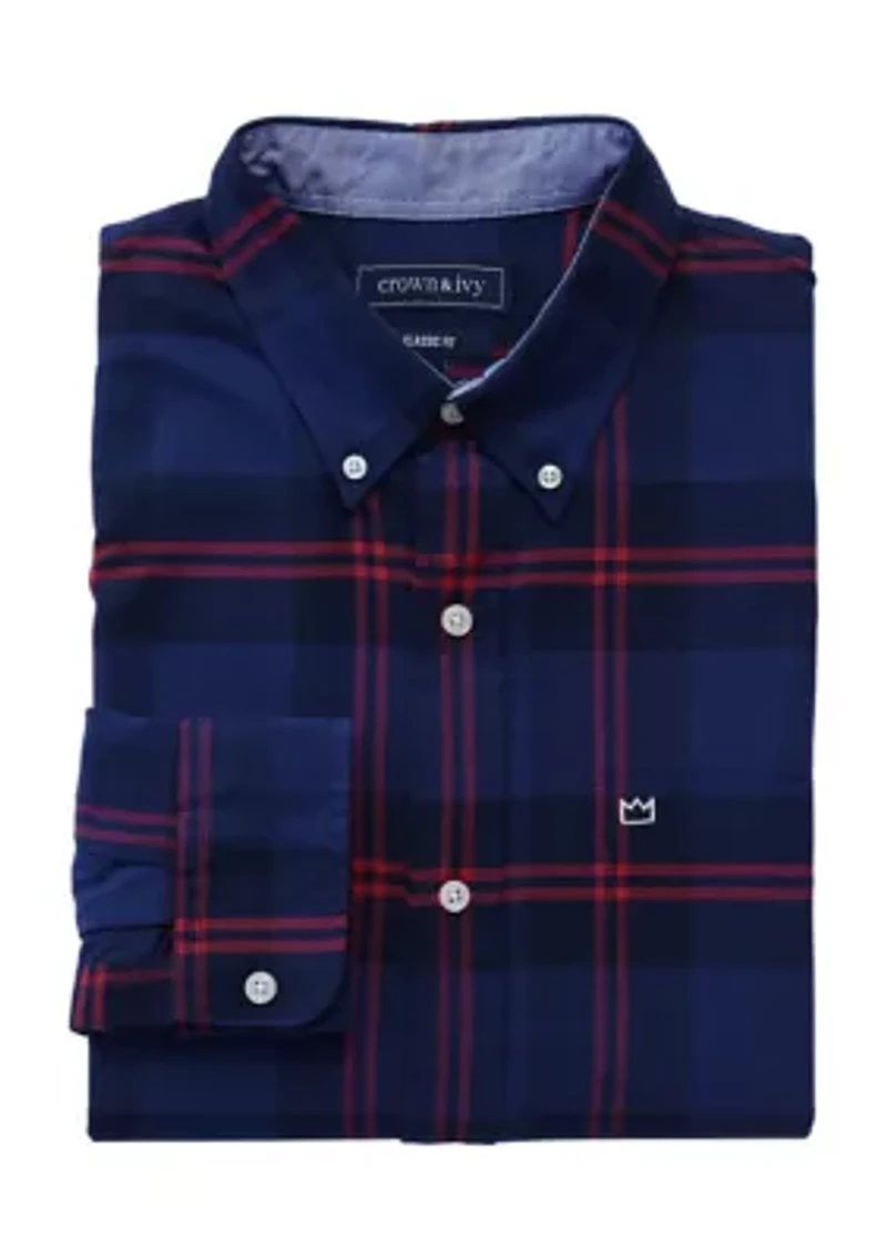 Long Sleeve Woven Twill Plaid Shirt