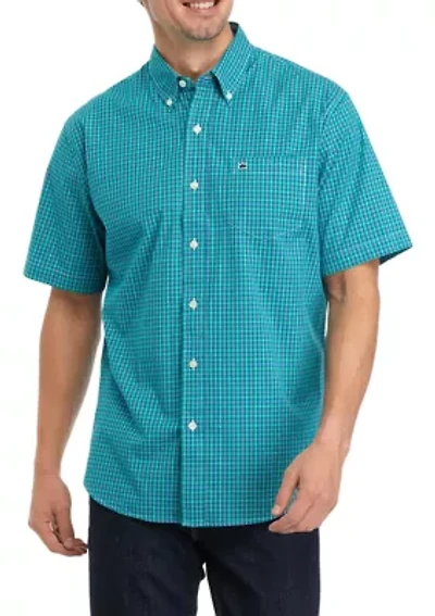 Woven Poplin Plaid Button Down Shirt