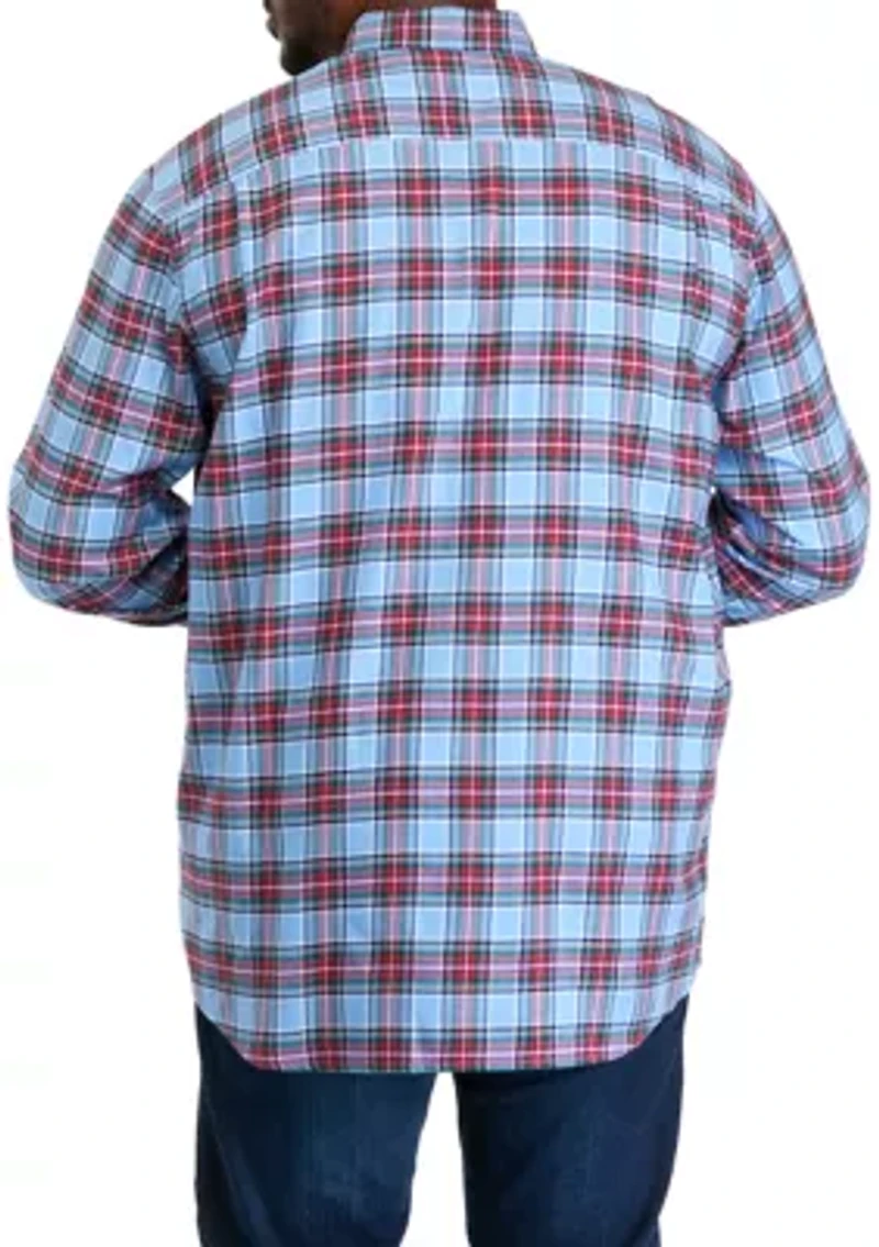 Big & Tall Long Sleeve Woven Twill Plaid Shirt