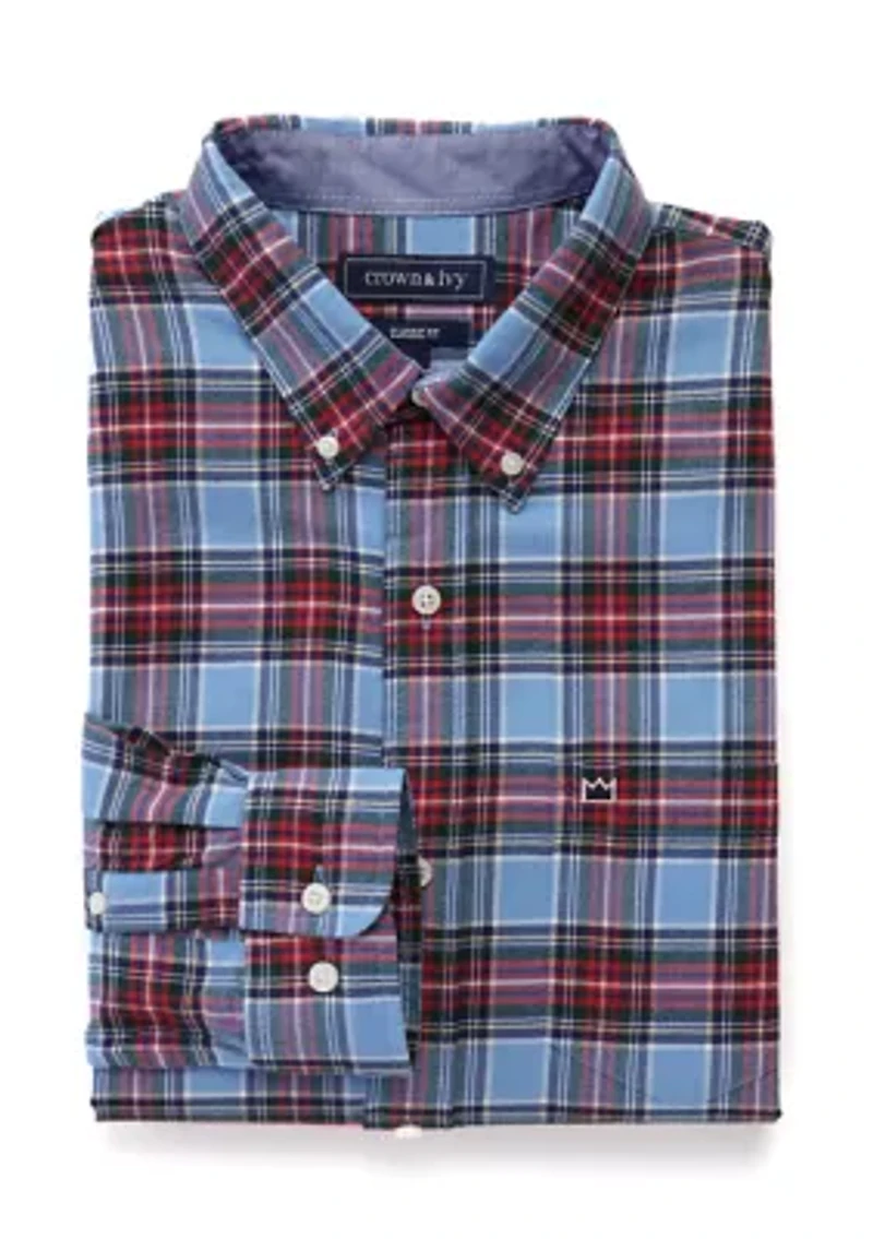 Big & Tall Long Sleeve Woven Twill Plaid Shirt