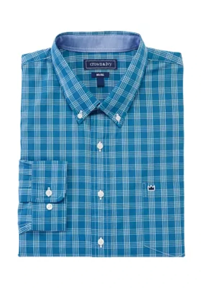 Big & Tall Long Sleeve Woven Poplin Plaid Shirt