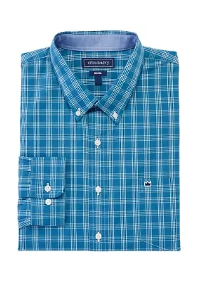 Big & Tall Long Sleeve Woven Poplin Plaid Shirt