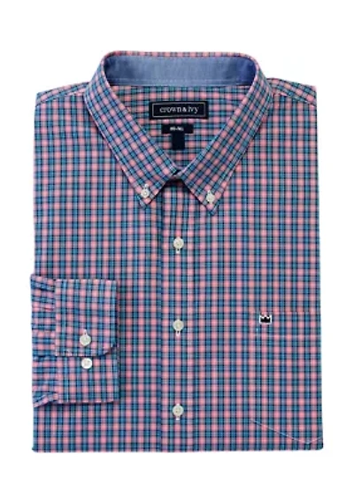 Big & Tall Long Sleeve Woven Poplin Plaid Shirt