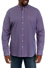 Big & Tall Long Sleeve Woven Poplin Plaid Shirt