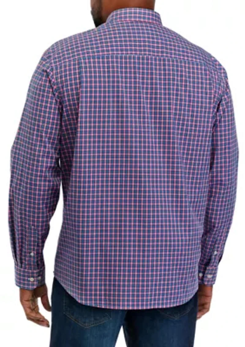 Big & Tall Long Sleeve Woven Poplin Plaid Shirt