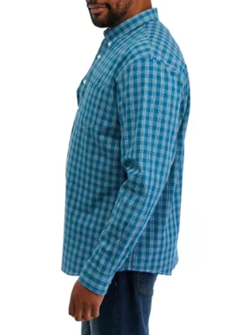 Big & Tall Long Sleeve Woven Poplin Plaid Shirt