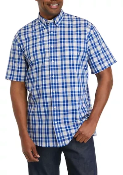 Big & Tall Easy Care Short Sleeve Woven Plaid Shirt