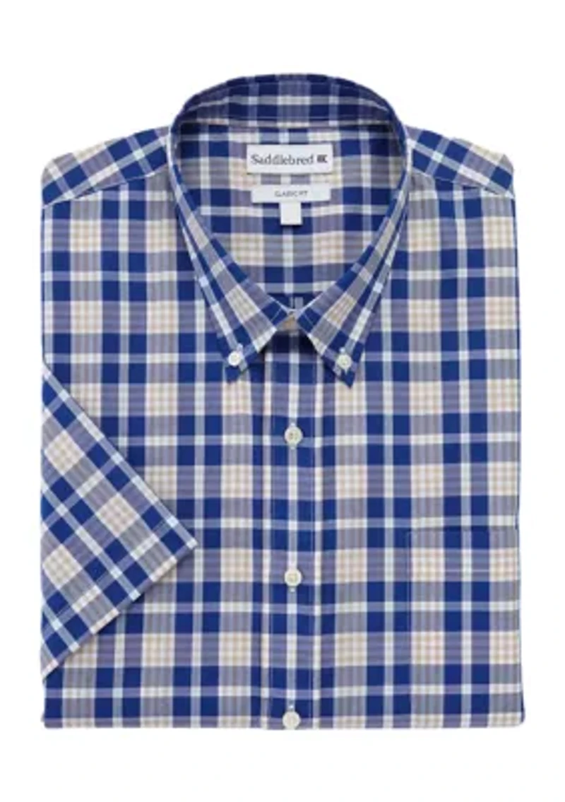 Big & Tall Easy Care Short Sleeve Woven Plaid Shirt