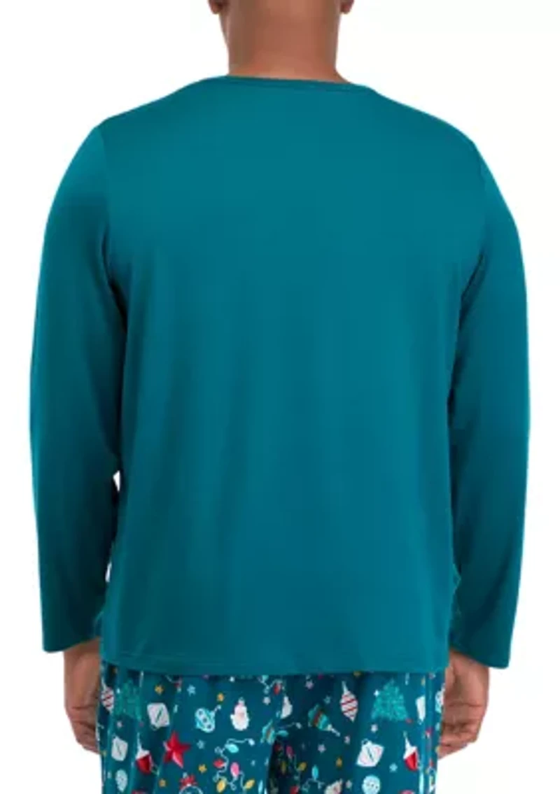 Big & Tall Holiday Lights Solid Long Sleeve Top